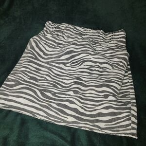 Denim Elastic Waste Zebra Print Skirt With Pockets